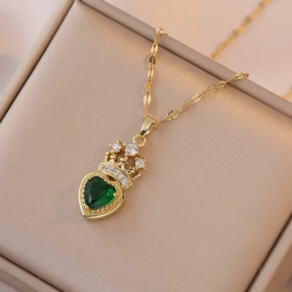 Collier en acier inoxydable et zirconium vert