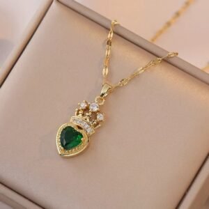 Collier en acier inoxydable et zirconium vert