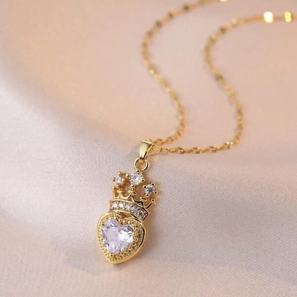 Collier en acier inoxydable et zirconium rose